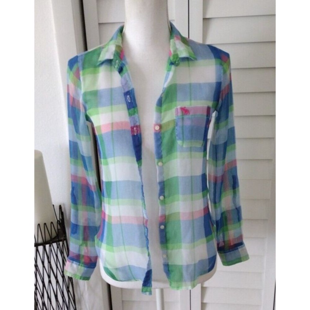 Abercrombie girls lightweight semi-sheer button down‎ roll tab sleeve XL